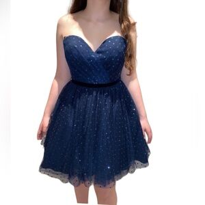 Jovani Strapless Tulle Dress Navy